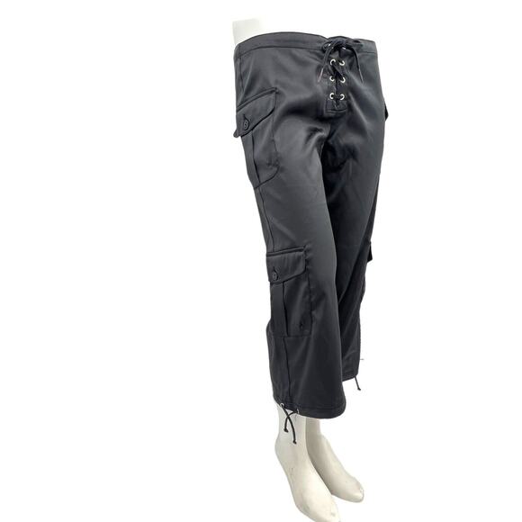 Vintage Tommy Hilfiger Y2K‎ Black Satin Lace-Up Cargo Crop Pants  Medium - Picture 2 of 8